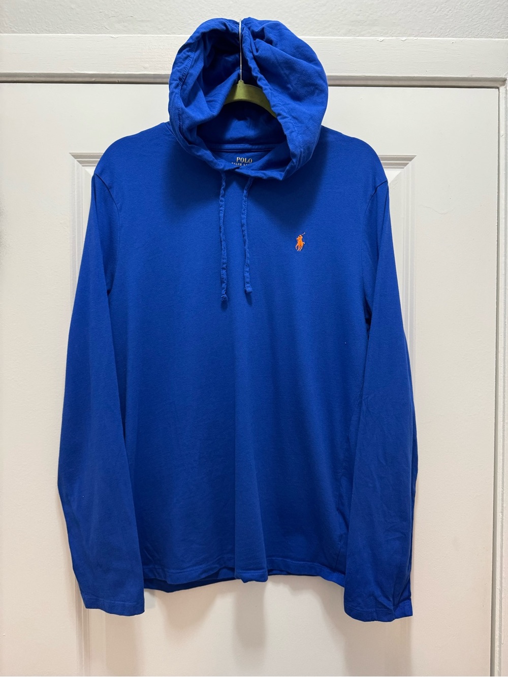 Polo Ralph Lauren Lightweight Pullover Cotton Hoodie Royal Blue Pony Orange
